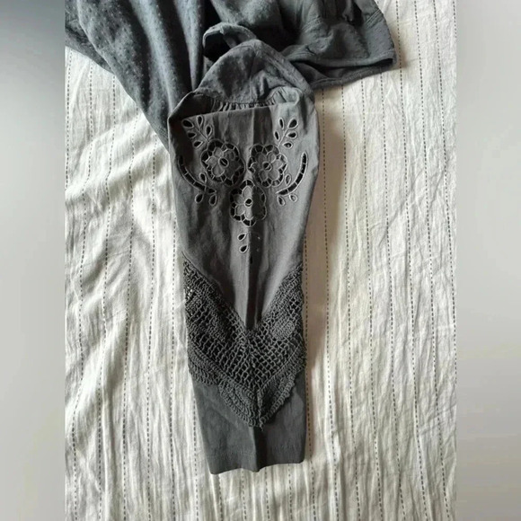 Free People Gray Eyelet Sleeve Top - Picture 7 of 15